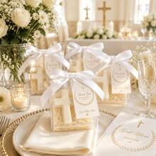 10 Sets/5 Sets/1 Set Baby Baptism Favor Gift Set, Includes Cross Candle, Gift Box, Thank You Card And White Ribbon, Baby Baptism Celebration Party Favor, Religious Commemorative Gift, First Communion Gift - Multicolor - View 5