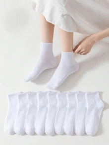 1/5/10/15 Pairs Unisex White Short Socks, Simple And Versatile, Suitable For Daily Wear - White - View 7
