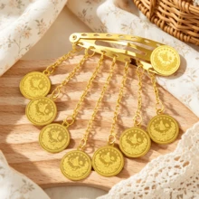 1pc Arabic Style Gold Coin Tassel Collar Clip Bangs Straight Hair Clip Dance Hair Accessory Side Clip - Gold - View 5