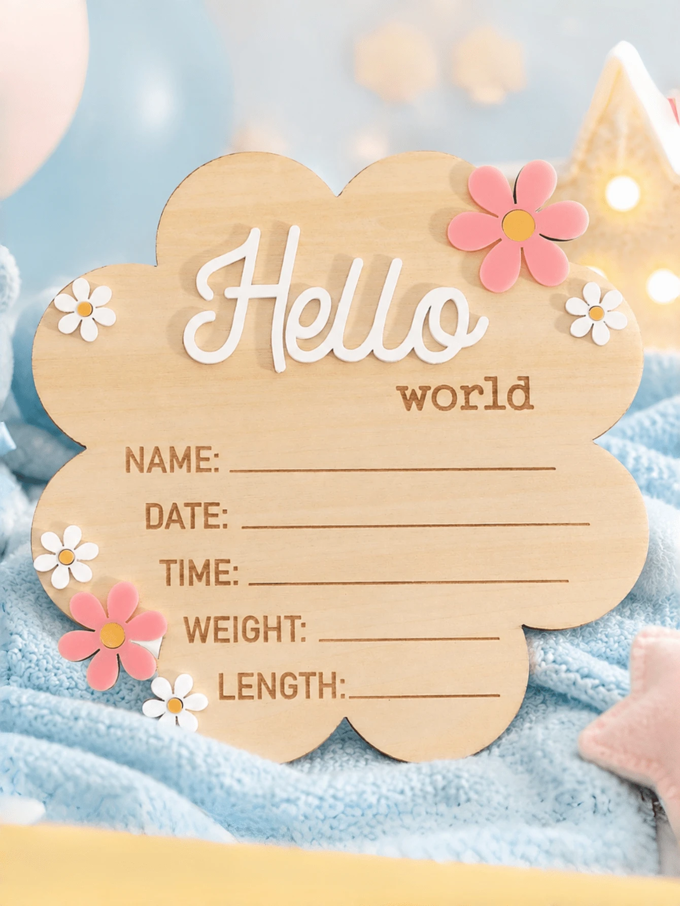 Hello World Newborn Sign - Wooden Hello World Welcome Sign, Flower Shape Newborn Announcement, Personalized Birth Announcement Board, For Newborn Gen - Bulletin Board - View 1