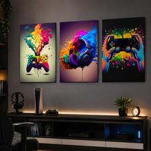 Gaming Theme Wall Decor 3 Pieces Set - RGB Gaming Controller And Headset Canvas Art, Optional Frame, Modern Gaming Style, Suitable For Bedroom, Game Room, Dorm | Perfect Gift For Gaming Boys, Men, Teens - Home Decor, Birthday Gift - Multicolor - View 10