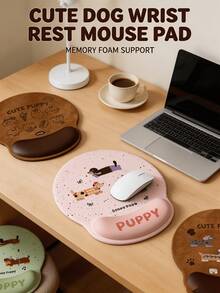 1pc Cute Cartoon Dachshund Print Ergonomic Mouse Pad With Wrist Support, Memory Foam Anti-Fatigue Pain Relief Non-Slip Soft Mouse Pad, Aesthetic Puppy Desktop Accessory, Suitable For Office, Home, Computer, Laptop, Student, Teenager Daily Use - Multiple Colors and Styles - View 5