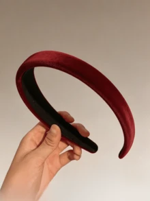 1pc 2cm Vintage Burgundy Flocked Sponge Flocked Headband - Red - View 5