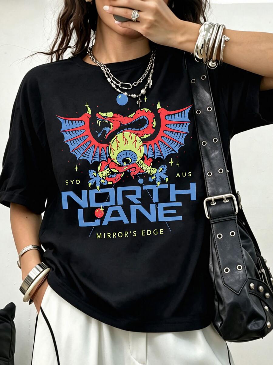 Northlane Mirror's Edge Dragon All Seeing Eye Cotton T-Shirt - 黑色 - 查看 1