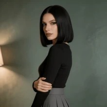 Peruca Bob Preta de 12 Polegadas para Mulheres, Sintética Resistente ao Calor, Divisão Central Sem Franja - Aparência Natural, Adequada para Uso Diário, Cosplay e Tema de Anime - Boné Ajustável - Combina com Todos os Tons de Pele - preto - Visão 3