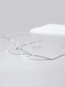 1pc Unisex Kids & Teens Square Acrylic Classic Beige Fashion Glasses, Daily Wear - Clear - View 6