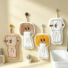 1pc Kidcore Quirky Cartoon Toilet Paper Roll Shaped Hanging Hand Towel, Quick-Absorbing Fluffy Microfiber Hand Cloth, Cute Aesthetic Dorm Apartment Bathroom Kitchen Decor, Gen Z Home Essential Housewarming Gift - Home Essentials - View 2