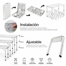 Mesa Plegable Camping Picnic Ajustable 1.20 Portátil 4 sillas - Negro - Ver 3