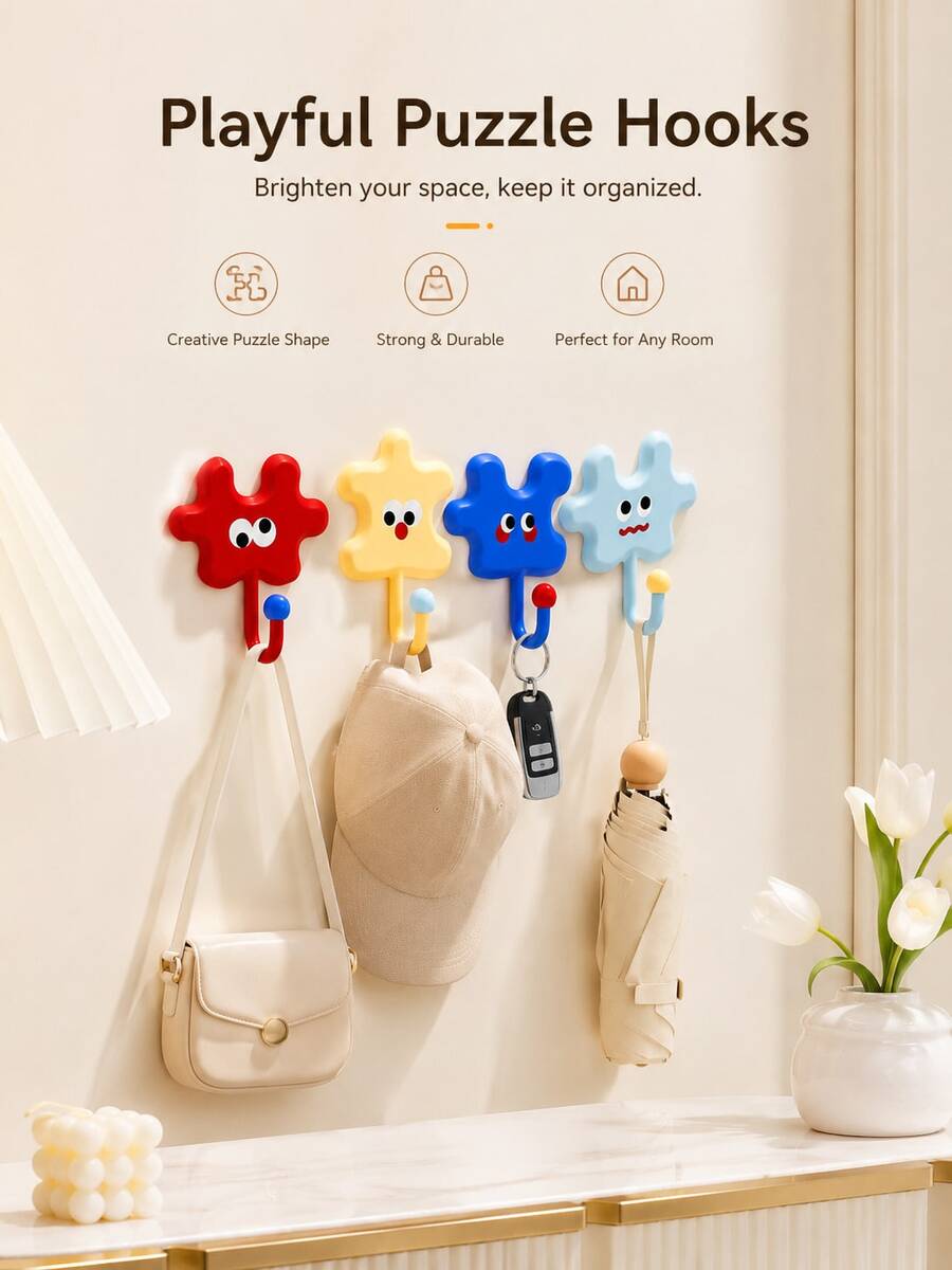 8/4/1pc Multifunctional Cartoon Hooks, Self-Adhesive Hooks, No Drilling Required, Can Hang Keys, Hats, Towels, Etc., Waterproof, Rust-Proof, Suitable For Kitchen, Bathroom, Living Room, Home Decor, Room Decor
