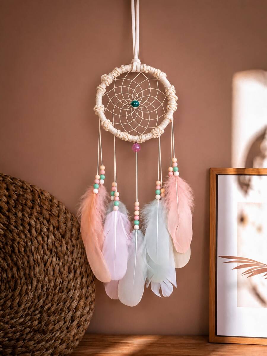 1pc Handmade Macaron Color Dream Catcher Hanging Decor, Bohemian Style Feather Dream Catcher Decoration, Suitable For Bedroom, Nursery, Children's Room And Home Decor - Yu Linghua - View 1