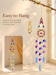 1pc Dreamy Moon Star Sun Crystal Light Catcher Wind Chime, Rainbow Prism Light Decoration, Suitable For Bedroom, Balcony, Garden, Romantic Healing Atmosphere, Gift For Girlfriend, Best Seller - A - View 5