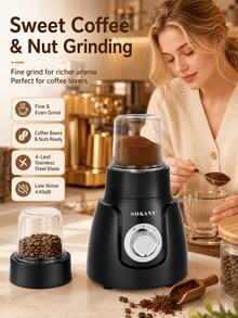 SOKANY 500W 2-In-1 Blender And Grinder, 1.6L Capacity Cup, Ice Crushing, 4 Stainless Steel Blades, 2-Speed And Pulse Control, With Coffee Bean And Spice Grinding Cup, Suitable For Milkshakes And Home Kitchen - Black - View 9