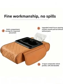 1pc Multifunctional Car Armrest Organizer Pad With Cup Holder, Tissue Slot, Phone Slot And 2 Side Storage Pockets, Universal Car Armrest Box Organizer, Suitable For Most Car Models, Can Hold Water Bottle, Cards, Phone - Multicolor - View 8