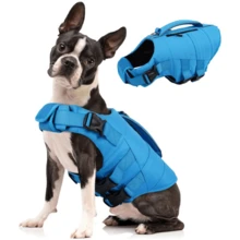 Dog Life Jacket, High Buoyancy Dog Swimming And Boating Life Vest, Adjustable Size (Small, Medium, Large), Equipped With Rescue Handle And Storage Pocket, Reflective Safety Pet Life Jacket, Suitable For Swimming Pool - Blue - View 10