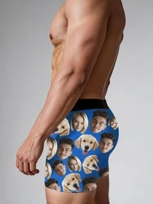 Custom Dog Face Photo Men's Boxer Briefs, Personalized Couple Pet Couples Underwear, Royal Blue, Fun Anniversary Gift - Blue - View 2