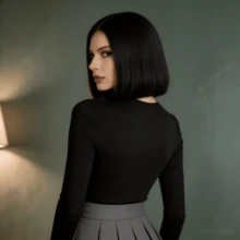 Peruca Bob Preta de 12 Polegadas para Mulheres, Sintética Resistente ao Calor, Divisão Central Sem Franja - Aparência Natural, Adequada para Uso Diário, Cosplay e Tema de Anime - Boné Ajustável - Combina com Todos os Tons de Pele - preto - Visão 5