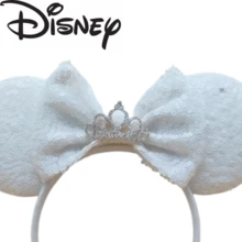 Disney White Sequin Mouse Ear Headband, Lace Bow With Rhinestone Crown Decor, Elegant Hair Accessory For Theme Park Wedding Party Cosplay - Multicolor - View 7