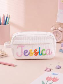 Customized Name Corduroy Pencil Case, Striped Large Capacity Handmade Pencil Box, Personalized Corduroy Storage Bag, Back To School Gift, Birthday And Special Occasion Gift For Him/Her - Multicolor - View 6