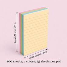 100/200 Sheets 4-Color Lined Sticky Notes, 10 X 15cm Large Self-Adhesive Memo Pads, Suitable For Students, Office, Home, School, Learning, Back To School Supplies - one-size - View 10