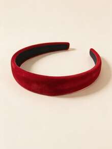 1pc 2cm Vintage Burgundy Flocked Sponge Flocked Headband - Red - View 4