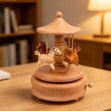 2D Flat Printed Acrylic Material Simulated Square Round Base Rotating Carousel Music Box Home Decor Ornament - 1PC - View 3