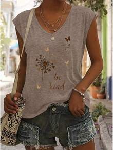3pcs Women's Fashion Printed V-Neck T-Shirt Set, Loose Casual Top Base Layer T-Shirt - Suitable For Daily Wear And Home Summer, Effortless Style - Light Brown + Blush + Dark Brown - View 3