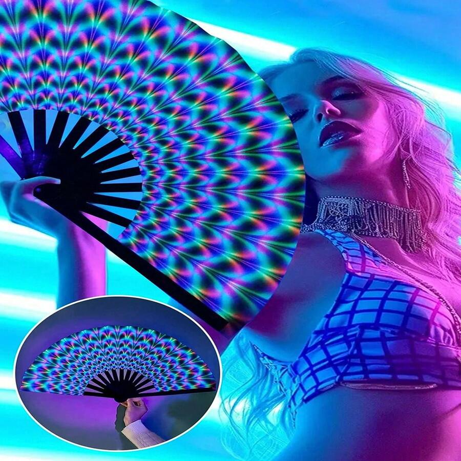 1 قطعة مروحة يدوية قابلة للطي فلورسنت للجنسين من RAVE، مروحة كونغ فو باردة، مروحة يدوية أساسية للصيف، مناسبة لعروض المسرح والحفلات وحفل التخرج - القوس الفلوري - مشاهدة 1