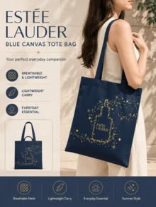 Estée Lauder Blue Canvas Tote Bag, 42*18cm, Made Of Durable, Lightweight Canvas, Perfect For Daily Commuting, Picnics, And Outings - Blue - View 3