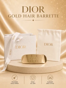 Dior مشبك شعر ديور ذهبي، 8*2.5 سم، معدن مصقول لتثبيت آمن، مثالي للارتداء اليومي والتنقل والمواعيد، إكسسوار بسيط وأنيق - الذهبي - مشاهدة 2