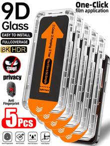 CASECOPS 5片裝隱私鋼化玻璃螢幕保護貼，一鍵無塵安裝，相容 iPhone 17 Pro Max/17 Pro/17/16 Pro Max/16/15 Pro/14/13/12/11/X/E/Plus/Mini 系列，3D 曲面全覆蓋，9H 防刮防震防窺膜，高靈敏度，防指紋，防油，相容手機殼 - 防窺5片 - 查看 38