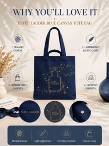 Estée Lauder Blue Canvas Tote Bag, 42*18cm, Made Of Durable, Lightweight Canvas, Perfect For Daily Commuting, Picnics, And Outings - Blue - View 5