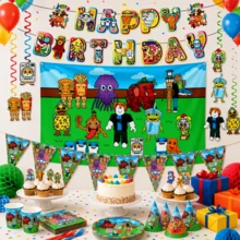 Roblox Set Dekorasi Ulang Tahun 32 Buah Motif Karakter Game Piksel Warna-warni dari Kertas & Kain, Bendera Segitiga, Latar Belakang Foto, Spiral Gantung, Spanduk Huruf Selamat Ulang Tahun, Cocok untuk Pesta Ulang Tahun, Halloween, Thanksgiving, Dekorasi Natal - A - View 4