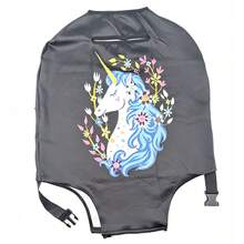 1件裝可愛獨角獸花卉印花火烈鳥葉片印花行李套，卡通風彈性聚酯纖維彈力長方形保護套，防刮防塵行李箱保護套，適用夏季度假假期旅行返校 - 彩色 - 查看 13