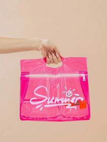 透明防水洗漱包，印有「Summer」字母，適合存放洗髮精、乳液、化妝品和其他浴室用品，為旅行和日常使用增添時尚且實用的設計，適合旅行者、上班族、學生、美容愛好者，可用於旅行、健身、酒店住宿、日常浴室收納，多功能洗漱包、旅行包、收納包、沙灘包、化妝包 - 彩色 - 查看 21