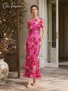 Fuchsia Embroidered Blossom Parisian Peony Fuchsia - 粉紅色 - 查看 3
