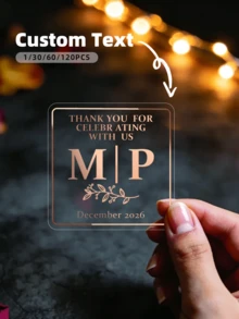 1-120pcs Square Waterproof Wear-Resistant Customized Stickers, Exclusive Text & Pattern, Strong Adhesive Self-Stick, For Storage Area Division, Cosmetic Dispensing, Storage Box Labeling, Miscellaneous Item Classification, Wedding Gift Box & Gift Labeling, Etc. Practical Item For Newlyweds, Colleagues, Travel Enthusiasts, Couples On Trips, Short & Long Distance Travelers. Suitable For Mother's Day, Father's Day, Anniversary, Back To School, Wedding, Party And More Occasions - Multicolor 1 - View 2