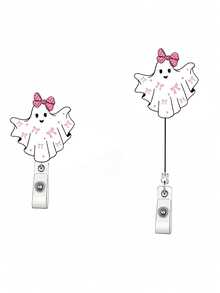 2D Flat Halloween Ghost Acrylic Nurse ID Badge Holder - Retractable Badge Clip Suitable For Medical Students And Nurses - Workplace Identification Medical Badge Clip | Fun Design | Acrylic Nurse Accessories Back To School Teacher Gift, Suitable For Medical Students, Office Meetings And Campus ID Wear, Essential Medical Accessory And Ideal Gift For Healthcare Professionals. (1pc) - Multicolor - View 7