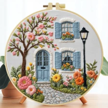 1 conjunto Kit de Bordado DIY, 15x15cm/5,9x5,9in ou 20x20cm/7,9x7,9in, Tema de Paisagem, Adequado para Iniciantes Adultos, Inclui Tecido, Instruções, Aro de Bordado, Agulhas de Bordado, Presente de Bordado para Senhoras, Decoração de Casa ou Escritório, Obra de Arte Feita à Mão - A - Visão 6