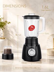 SOKANY Alat Pembuat Jus Multifungsi, Blender, Penggiling, Penggiling Daging, Dengan Gelas Penggiling, Multifungsi, Pisau Stainless Steel, Pembuatan Jus Cepat, Penggilingan Daging, Pembuatan Jus, Penggilingan Kopi, Kapasitas Besar 1,6L, 2 Kecepatan yang Dapat Diatur, Mudah Dibersihkan dan Disimpan, Cocok untuk Penggunaan di Rumah. - Hitam - View 8