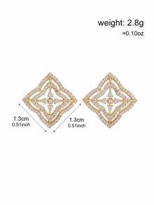 1 Pair Men's Square Zirconia Stud Earrings, Rhombus Zirconia Stud Earrings, Flower Stud Earrings, Geometric Hollow Double Layer Square Frame Starburst, Personalized Hip-Hop Street Style Earrings, Suitable For Back To School, Daily Wear And Holiday Jewelry - Diamond-shaped Earrings - View 5