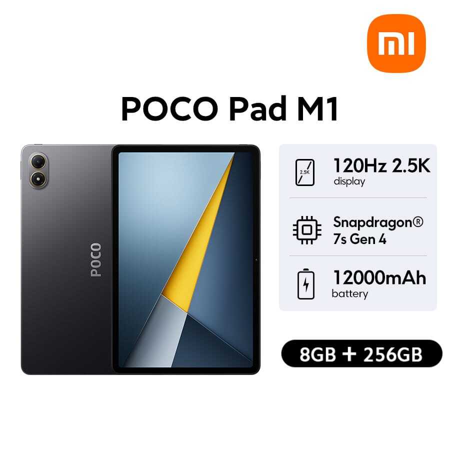 Xiaomi POCO Pad M1 全球版平板電腦 12.1 吋 120Hz 2.5K 螢幕 12000mAh (Typ) 大電池 Snapdragon® 7s Gen 4 行動平台 八核心 最高 2.7GHz 支援可擴充儲存 揚聲器提供沉浸式立體聲 支援 27W 反向充電 - 灰色 - 查看 1