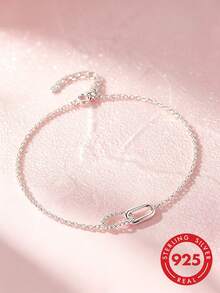 1pc S925 Sterling Silver Korean-Style Niche Design Zirconia Inlaid Cross Double Buckle Bracelet, Fashionable Personalized Minimalist Ins Cold Style Elegant Elegant High-End Jewelry, Suitable For Daily Wear And Gatherings, Versatile Simple Luxury Accessory, Exquisite Gift - Square - View 1