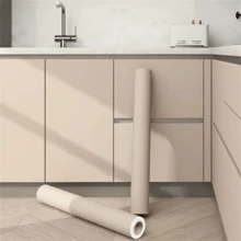 1 Roll Milk Tea Color Self-Adhesive Wallpaper 15.74*78.74 Inches Home Decor Sticker Bedroom Furniture Renovation DIY Wall Decal Easy To Remove Vinyl Waterproof Oil-Proof Wallpaper Suitable For Home Decor Room Decoration - Style 1 - View 2