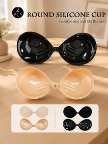 1/2 Pack Adhesive Invisible Bra, Women's Backless Strapless Self-Adhesive Silicone Bra - Multicolor - View 1