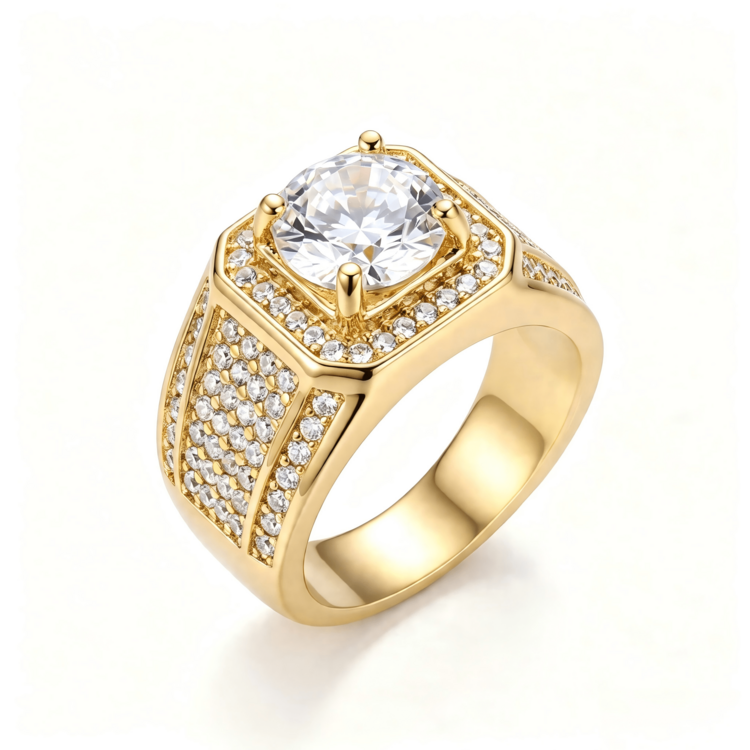 1pc Luxury Gold-Plated Rhinestone Statement Ring | Summer Hip-Hop Glamorous Jewelry | Unisex Party & Daily Accessory - Gold - View 13