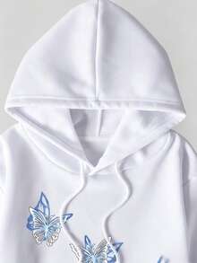 Sudadera casual para mujer, estampado de mariposa en colores universitarios, estilo deportivo cálido para otoño/invierno - Blanco - Ver 2