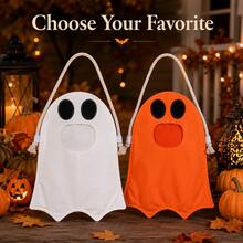 Cute Ghost Shaped Rope Handle Halloween Candy Tote Bag, Reusable, White & Orange Party Gift Bag, Suitable For Halloween Costume & Party Decoration - Trick-or-treat Bag - View 9