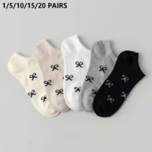5 Pairs Women's Sweet Bowknot Minimalist Invisible Boat Socks, Casual Non-Slip Socks, Suitable For Daily Wear And Travel, Spring/Summer Style - Multicolor - View 11