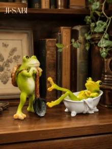 1pc Cute & Fun Resin Frog Figurine, Garden Frog Statue, Miniature Decor, Suitable For Garden, Balcony, Bonsai, Micro Landscape, Home Desktop Decoration Gift - Forest-style Frog Ornament - View 5