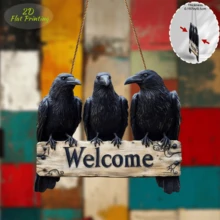 Halloween Decor Wooden Door Sign Hanging Ornament Black Crow Design - View 3